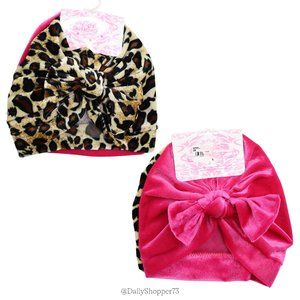 Ava Olivia Baby Hot Pink & Leopard Print Velour Knotted Turban - Set of 2